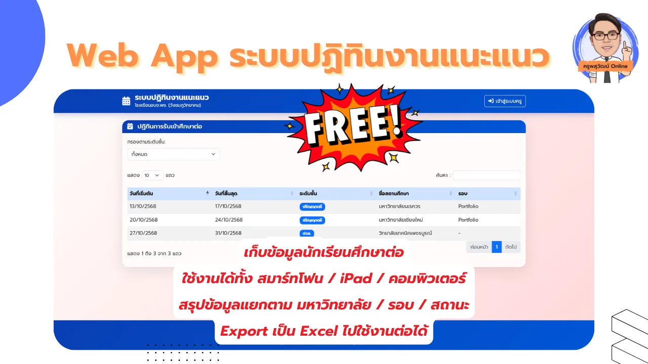ระบบแจ้งปฏิทินงานแนะแนว รูปที่ 1