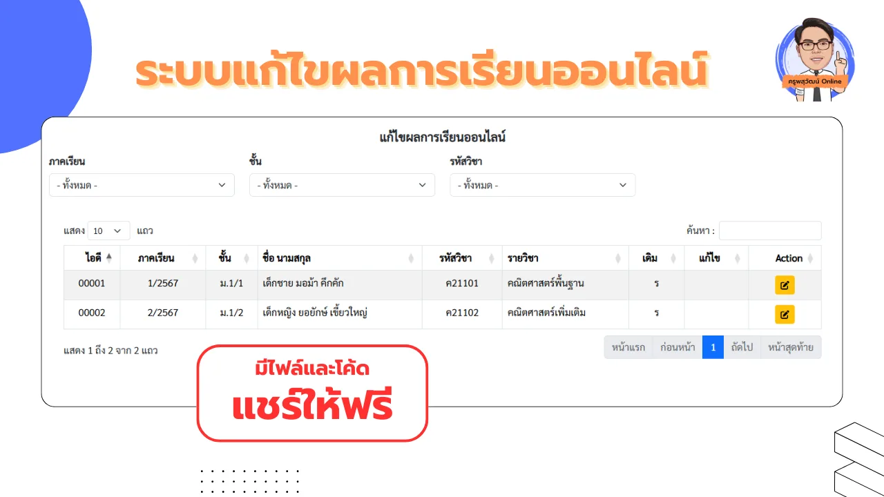 ระบบแก้ไขผลการเรียนออนไลน์